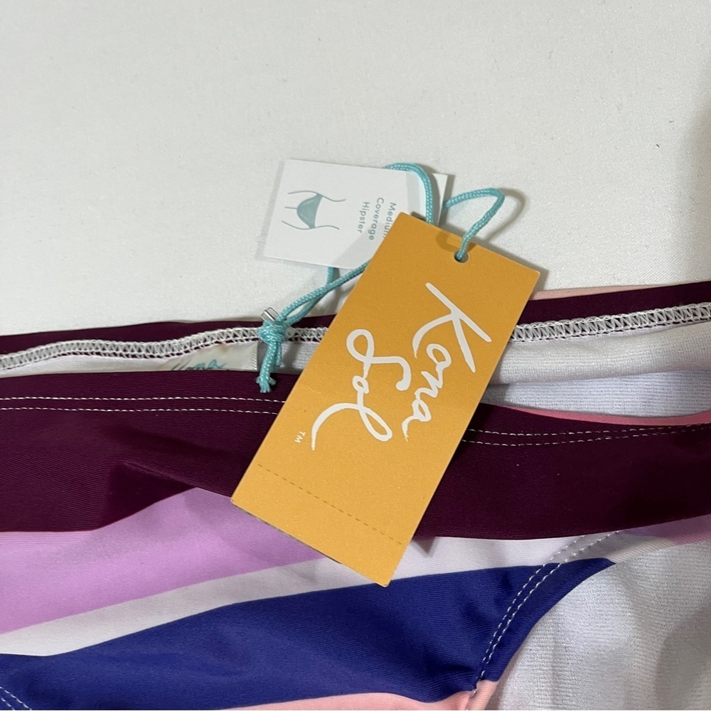 Kona Sol Striped Bikini Bottom NWT Size L 12/14 Medium Coverage Hipster - Picture 7 of 9